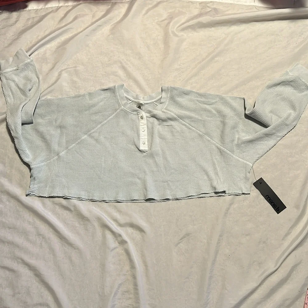 NWT Mono B Waffle Knit Oversized Crop Top Sz L - Picture 5 of 8